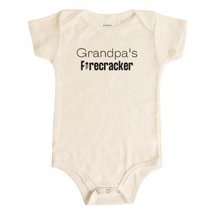 Grandpa's Firecracker Short Sleeve Organic Cotton Baby Bodysuit - Natural